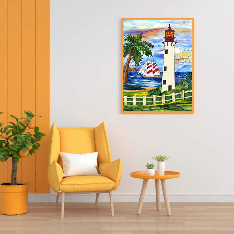 Cartoon Lighthouse Oil Paint By Numbers DIY Handpainted on Canvas Wall Art