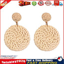 Korean Handmade Straw Woven Boho Geometric Large Women Drop Earrings (03) Newly
