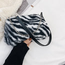Retro Animal Chain Underarm Bags Purse Women Plush Top-handle Clutch (5)