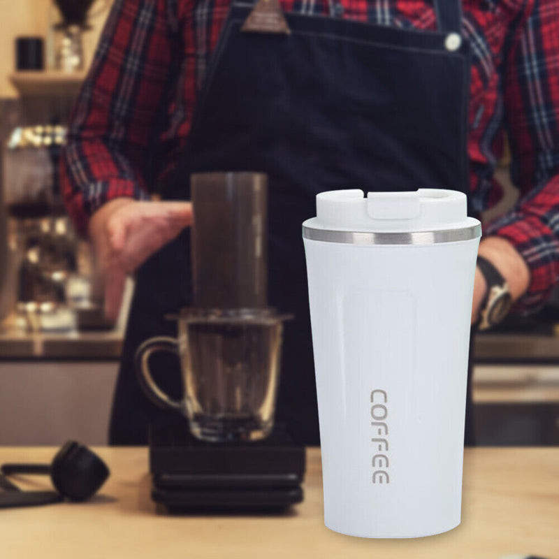 380ml Double Stainless Steel Coffee Car Mug Travel Insulated Bottle (White)