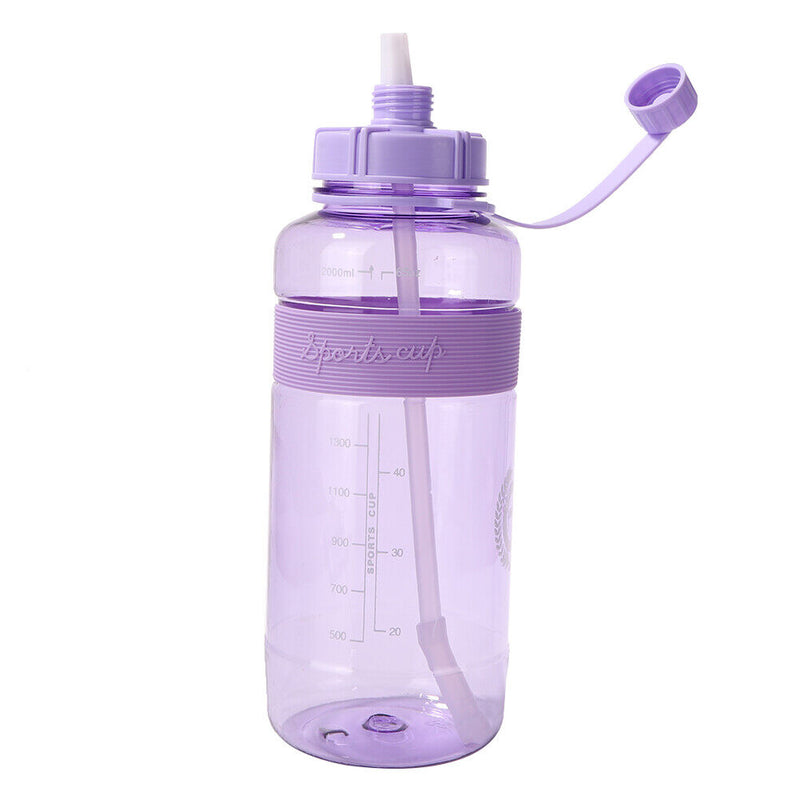 Portable Women Summer Gym Water Bottle Straw Large Capacity (Purple 2000ml)