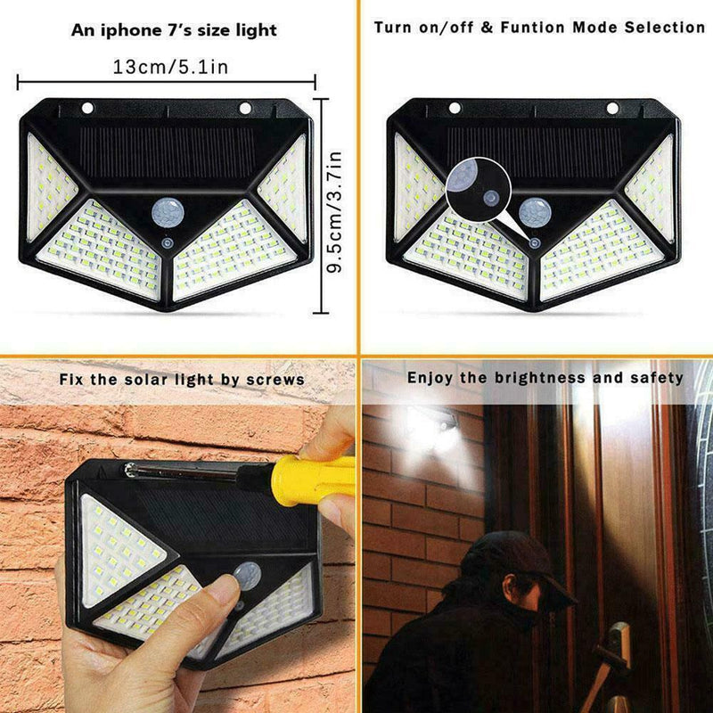 100 LED Solar Power PIR Sensor Motion Wall Light Outdoor Garden Waterproof hot.