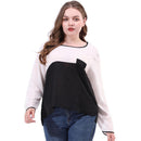Plus Size Splicing Color Tops Women Long Sleeve T-shirts Round Neck Chiffon Tees