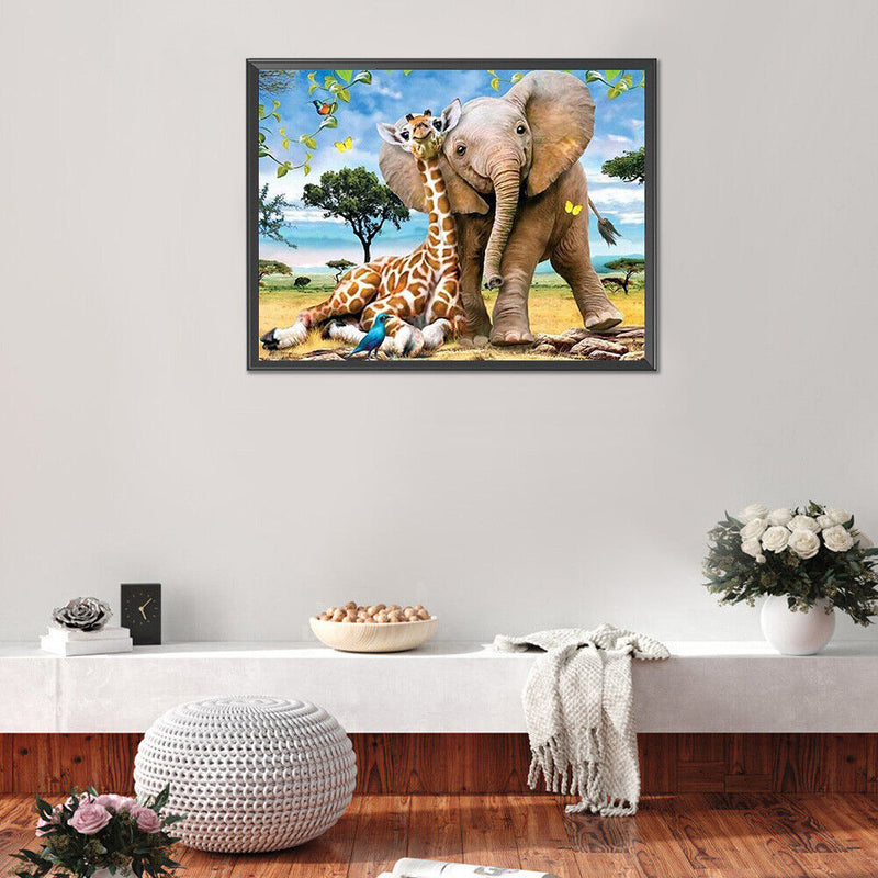 Full Round Drill Diamond Painting Elephant Giraffe Mosaic Rhinestone Draw