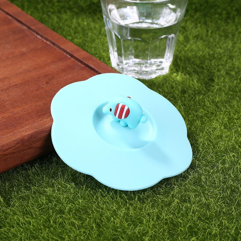 Claer Torx Silicone Cup Cover Leak Proof Cartoon Lid (Pink Blue Elephant)