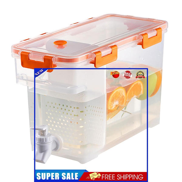 Drink Dispenser Leak-Proof Spigot Clear Storage with Filter Screen (Orange)