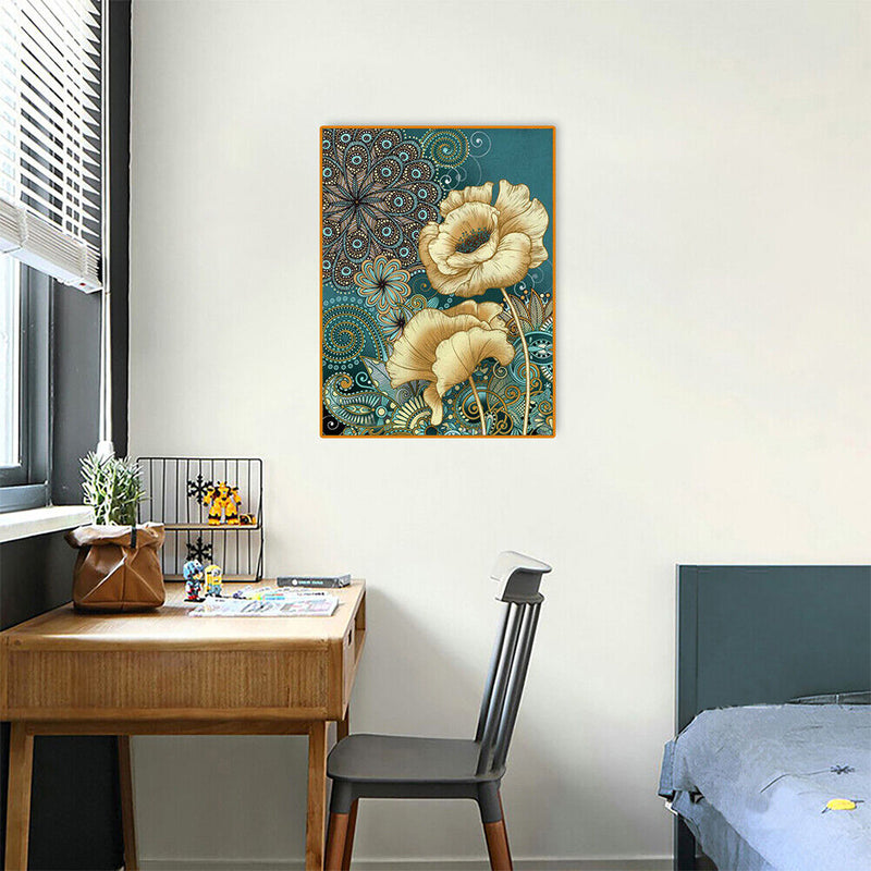 DIY Blue Printed Flowers Mosaic Full Round Diamond Drawing Handmade Rhinestone