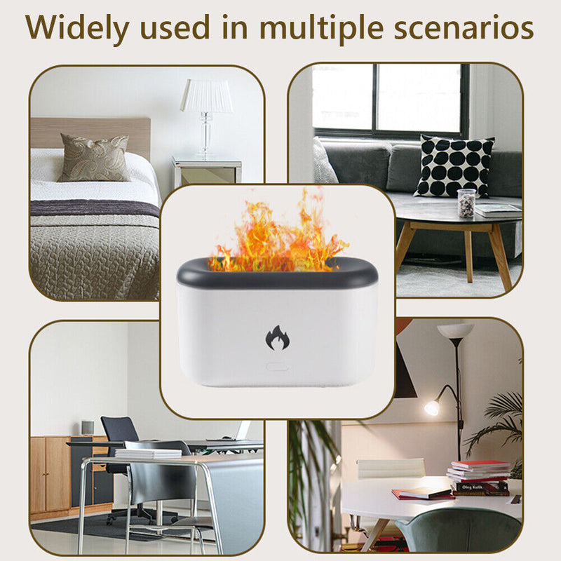 Essential Oil Diffuser Flame Humidifier Home Office Aromatherapy (White)