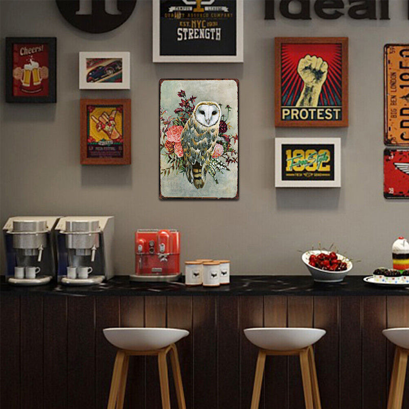 Flower Owl Retro Metal Plate Tin Sign Plaque Poster Wall Home Decor Iron Paints