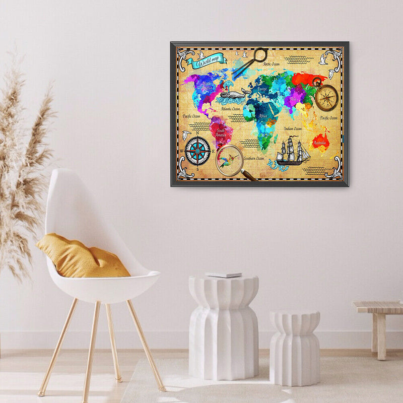 World Map Oil Paint By Numbers Kits Canvas Drawing DIY Coloring Picture Art