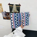 Ethnic Style Women Canvas Print Envelope Wristlet Bag Purse Handbag (Blue)
