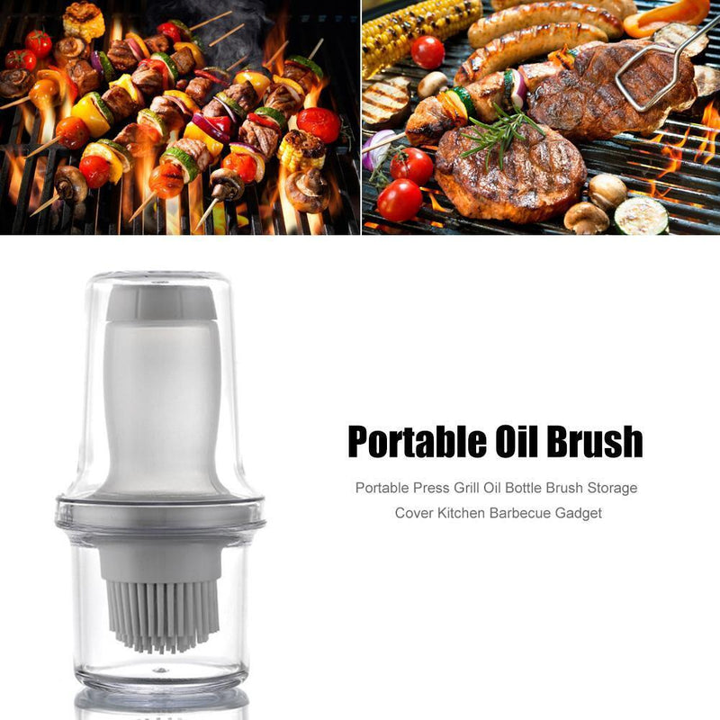 Portable Press Silicone Oil Bottle Brush Storage Cover Kitchen Tool 2pc