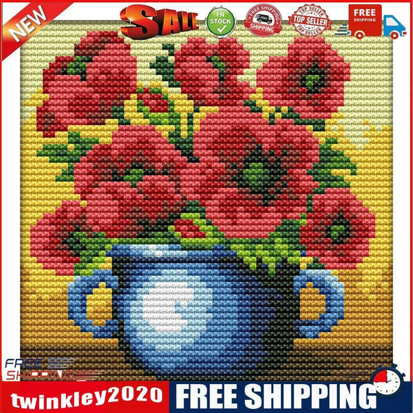 14CT Stamp Cross Stitch Kits DIY Flowers Printed Needlework Decor (H535)