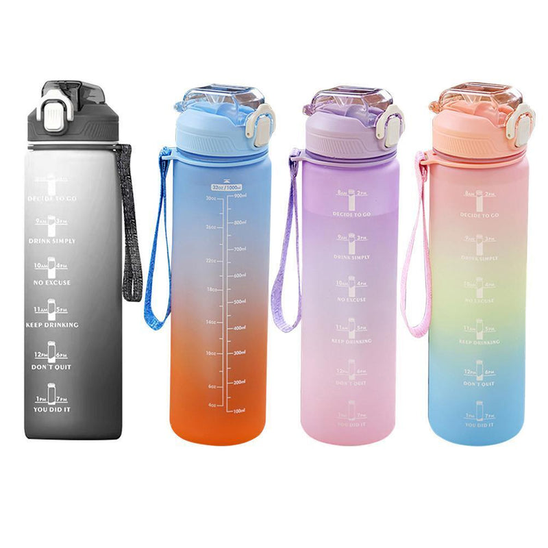 Plastic Water Bottle with Time Marker Sports Leakproof Drink Cup (Grey)