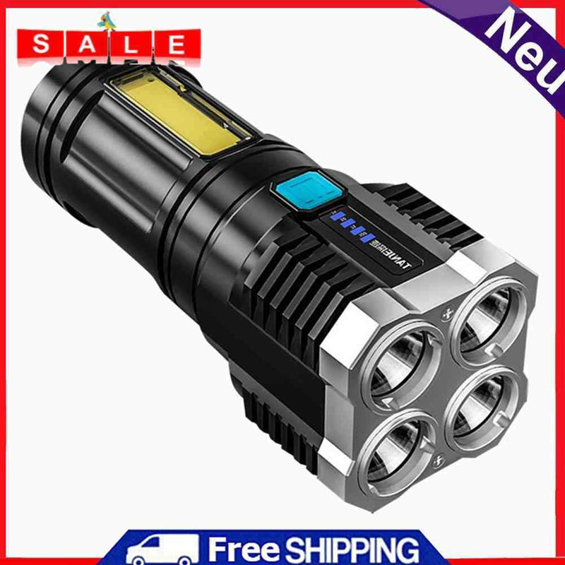4 LED + COB Beads Strong Flashlight USB Charging Power Indicator Portable Pockets