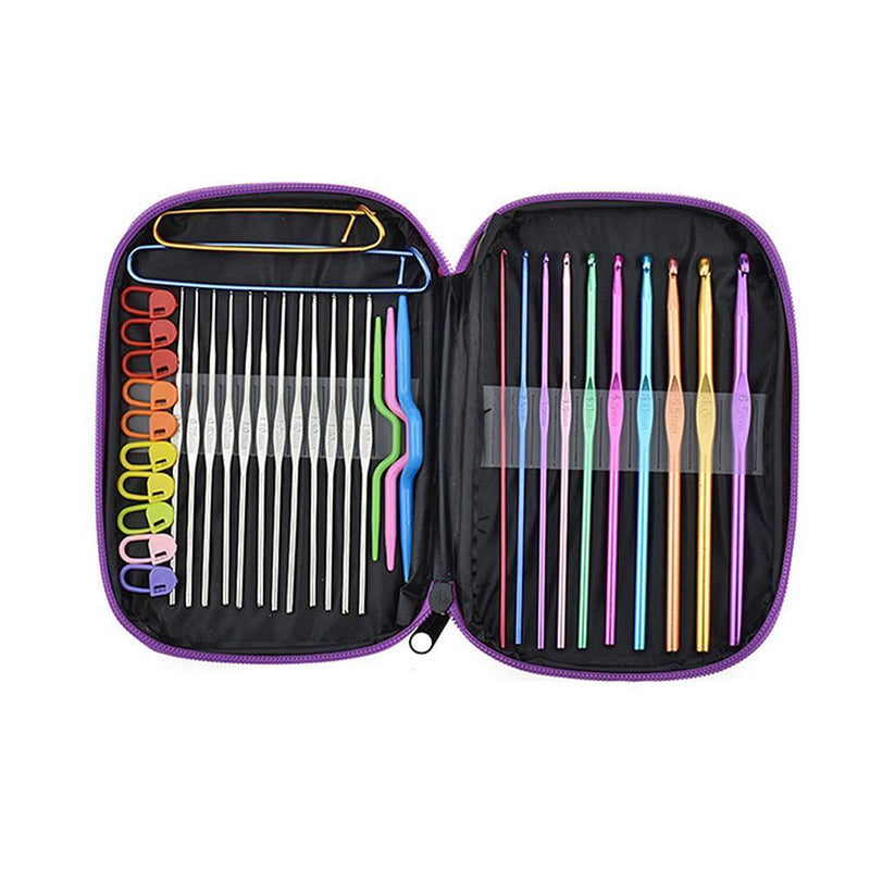 DIY Aluminum Crochet Hooks Sweater Knit Weave Sewing Needles Set (Purple) Newly