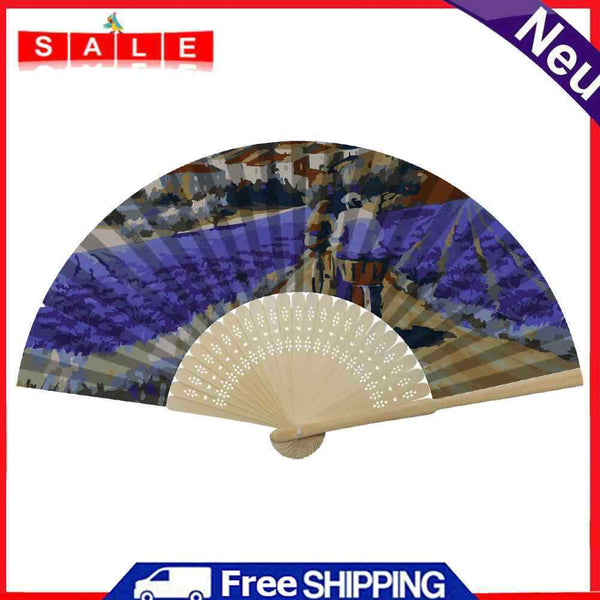 Lavender Field Oil Paint Folding Fan By Numbers DIY Painted Art Craft Handmade