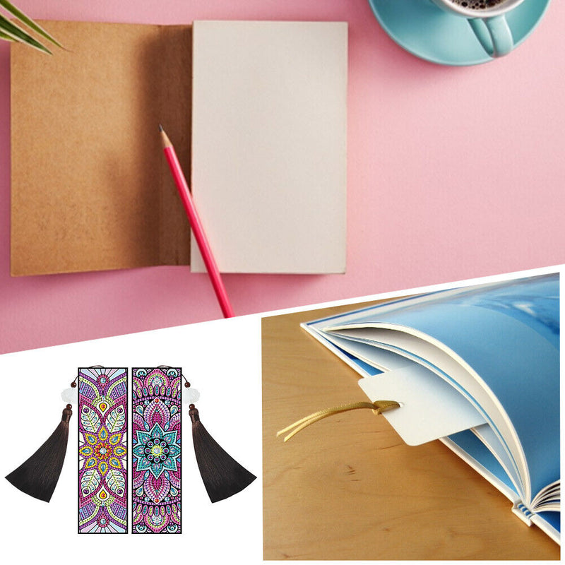 2pcs DIY Diamond Painting Leather Bookmark Special Shape Drill Tassel Art Crafts