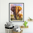 5D DIY Full Drill Round Shape Elephant Mother Son Rhinestone Diamond Drawing