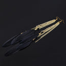 Fashion Exotic Black Plumage Rhinestones Beads Girl Long Pendant Earrings