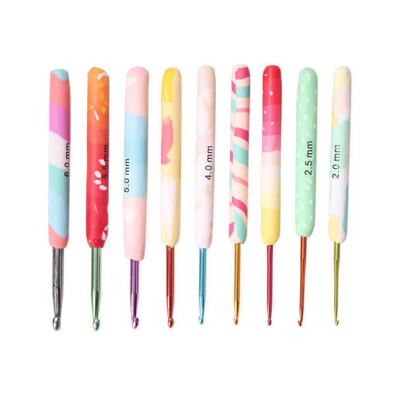 9pcs Colorful Ergonomic Crochet Hooks Soft Handles Sweater Needles (Bubble)