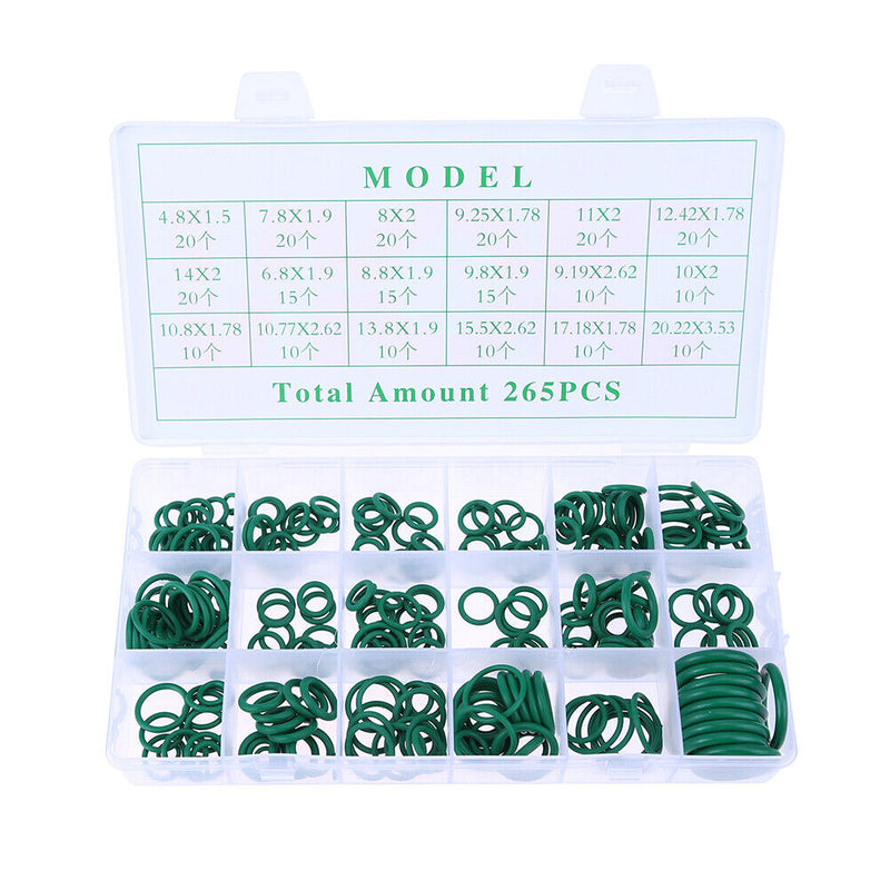 265pcs Universal 18 Size Car Air Conditioner O Ring Seal Circle Kit (Green)