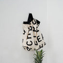 Letters Pattern Print Retro Top-handle Handbag Women Large Canvas Shopping Bags