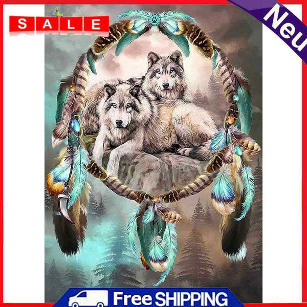 5D DIY Full Drill Diamond Painting Wolf and Dream Catcher Cross Stitch Craft Kit