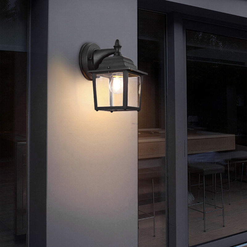 Retro E27 Wall Lamp Waterproof Glass Lantern Light Sconce Outdoor Garden De