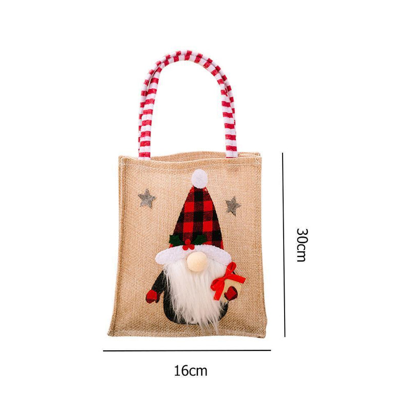 Christmas Decoration Burlap Gift Bag Cartoon Handbag for Candy Containers (B)