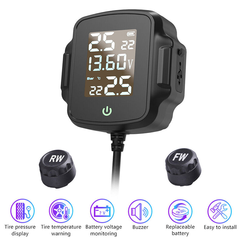 AN-08A Motorcycle TPMS Tyre Pressure Monitoring System with QC 3.0 USB Charger