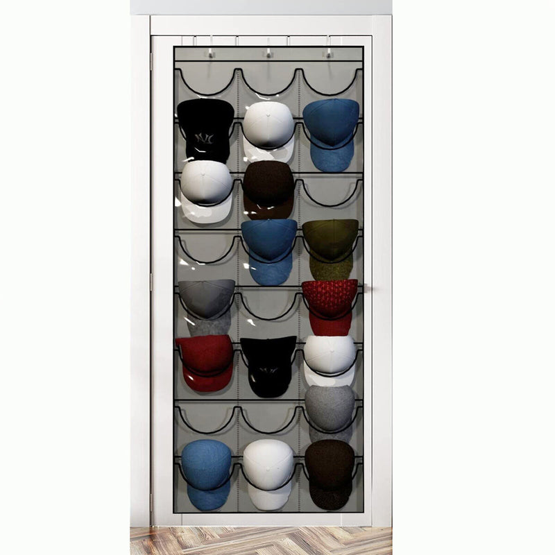 Hat Rack 24 Pocket Over-The-Door Organizer for Baseball Cap (Dark Grey) Newly