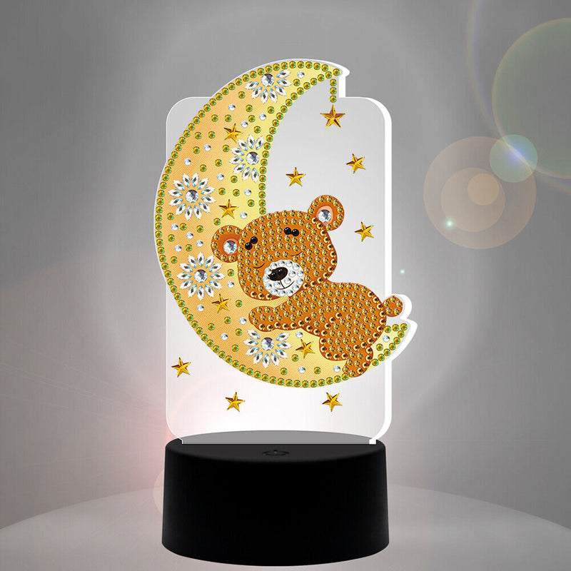 DIY Diamond Painting LED Light Moon Bear Embroidery Night Lamp Needlework Set
