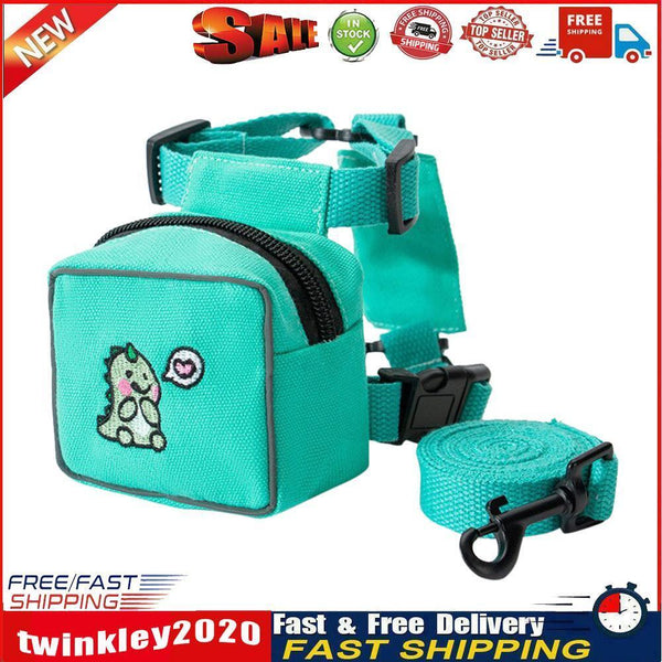 Pet Cat Dog Backpack Printed Chest Strap Harness Traction Rope (Green L) Newly