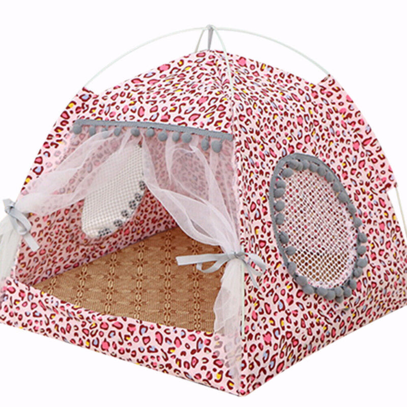 Dog Bed Cat Tent House Mat Puppy Kennel Cushion Pet Pad Supply (Pink S) Newly