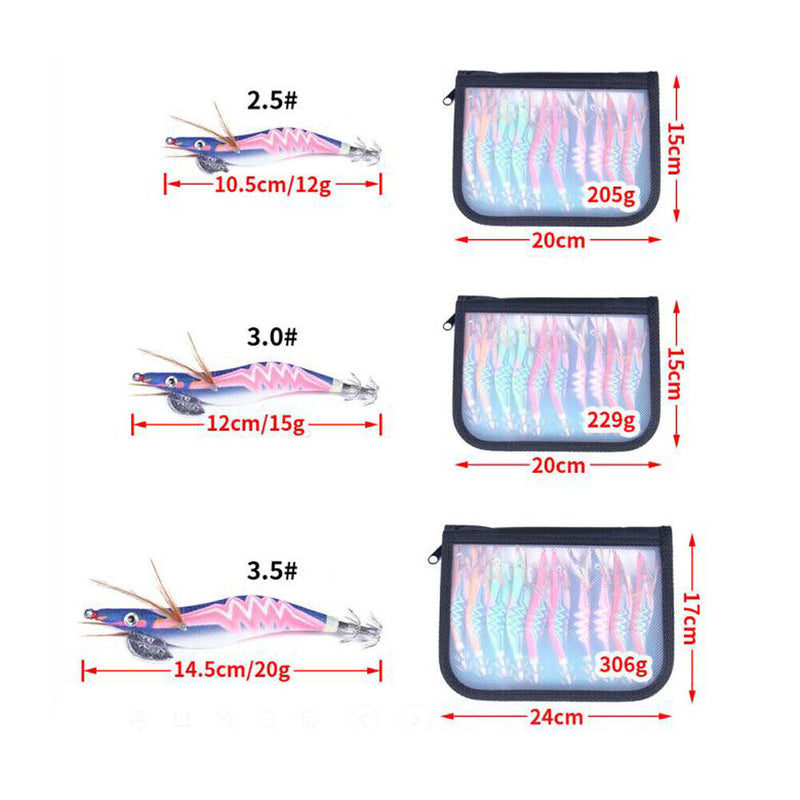 10pcs LED Luminous Shrimp Night Fishing Squid Hook Jigs Lure Octopus Fish Tackle