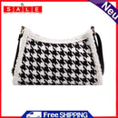 Female Fluffy Houndstooth Shoulder Bag Women Zipper Casual Clutch Bag Handbag