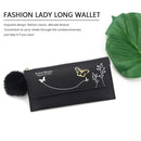 Women PU Flap Wallet with Plush Ball Lady Butterfly Coin Purse (Black)