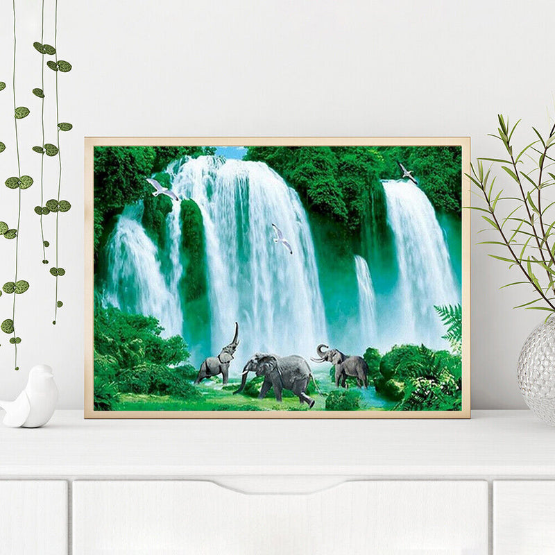 5D DIY Diamond Painting Elephants Waterfall Full Round Drill Crafts Mosaic Sets