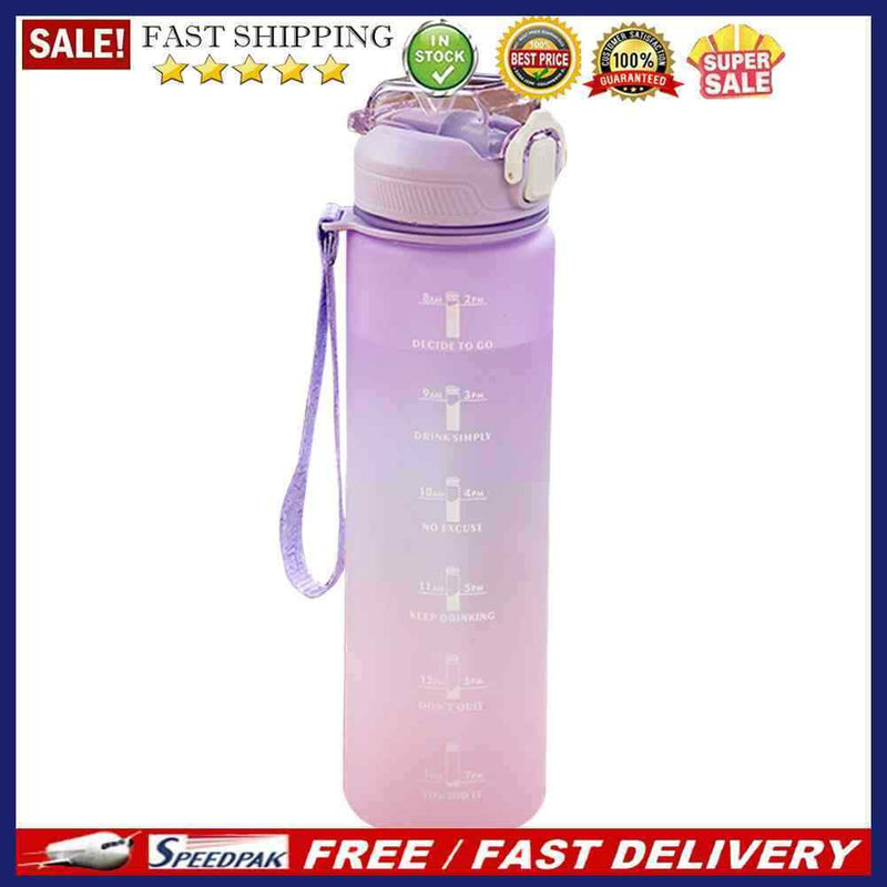 Plastic Water Bottle with Time Marker Outdoor Fitness Sports Leakproof Drin