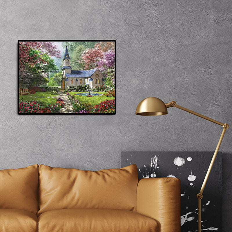 Round Diamond Painting Embroidery Picture Castle House Needlework Home Mosaic