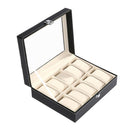 10 Grids Leather Watch Storage Box Jewelry Bracelet Display Organizer Rings Case