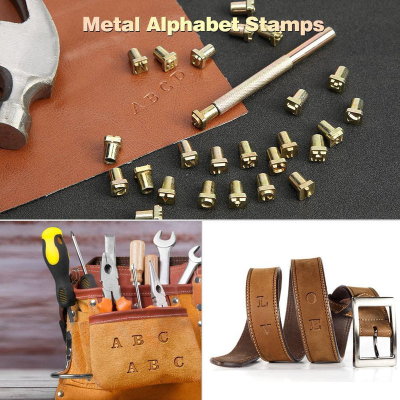 26pcs Wood Leather Punching Stamp Set Carbon Steel Metal Alphabet Stamps