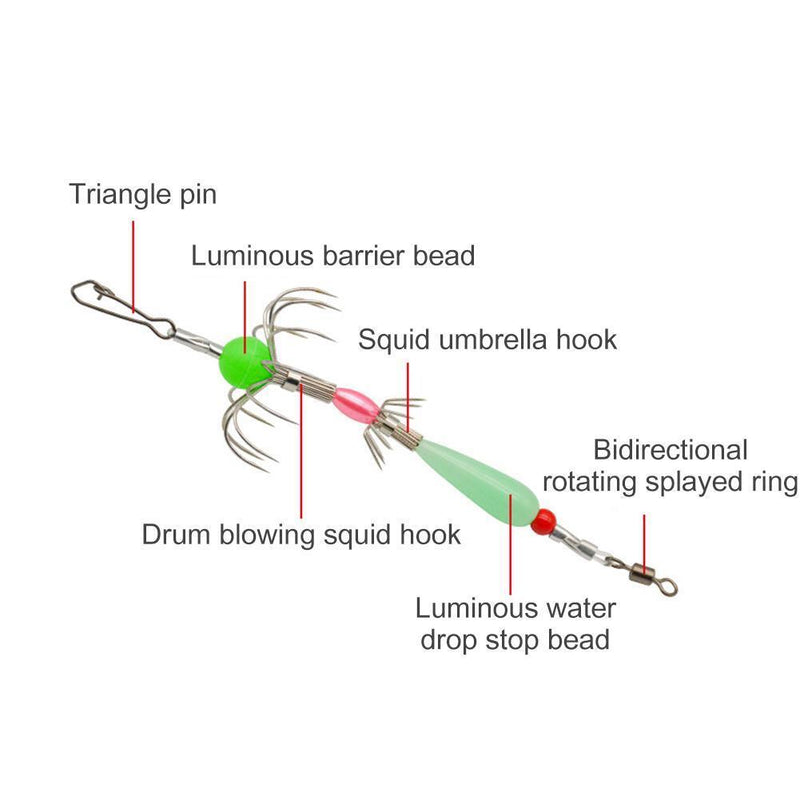 Double Row Fishing Cuttlefish Hook Carbon Steel Squid Hook Tackle (Luminous