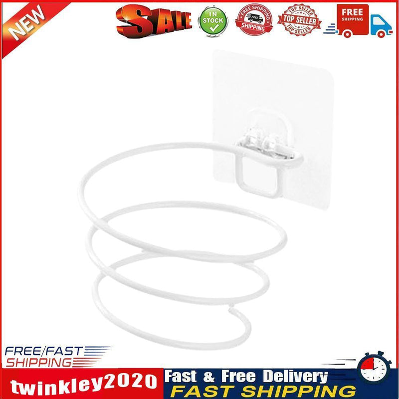 Iron Wall Mounted Hair Dryer Rack Bathroom Wall Holder Organizer (White) Newly