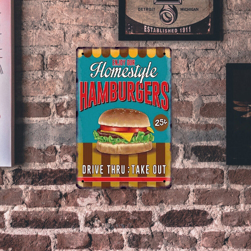 Retro Metal Signs Hamburger Decor for Theme Bar Pub Club Home Kitchen Restaurant