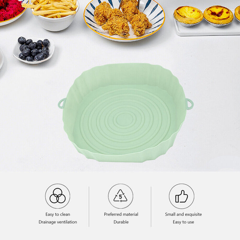 Silicone Air Fryer Liner Reusable Oven Baking BBQ Fryer Pan Mat (Green)