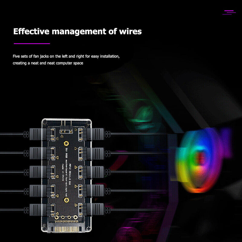 10-Port RGB Fan HUB SATA Power 5V 3PIN ARGB Extension Splitter for Gigabyte MSI