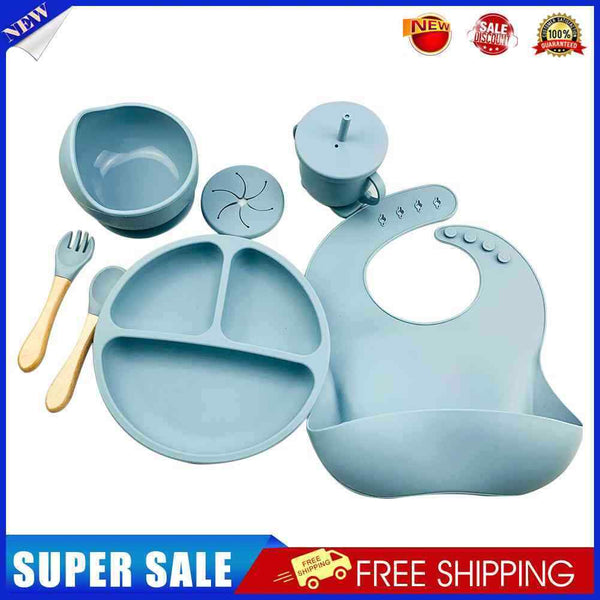 6pcs Silicone Baby Feeding Anti Slip Plates for Food Kids Tableware (Grey Blue)