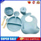 6pcs Silicone Baby Feeding Anti Slip Plates for Food Kids Tableware (Grey Blue)